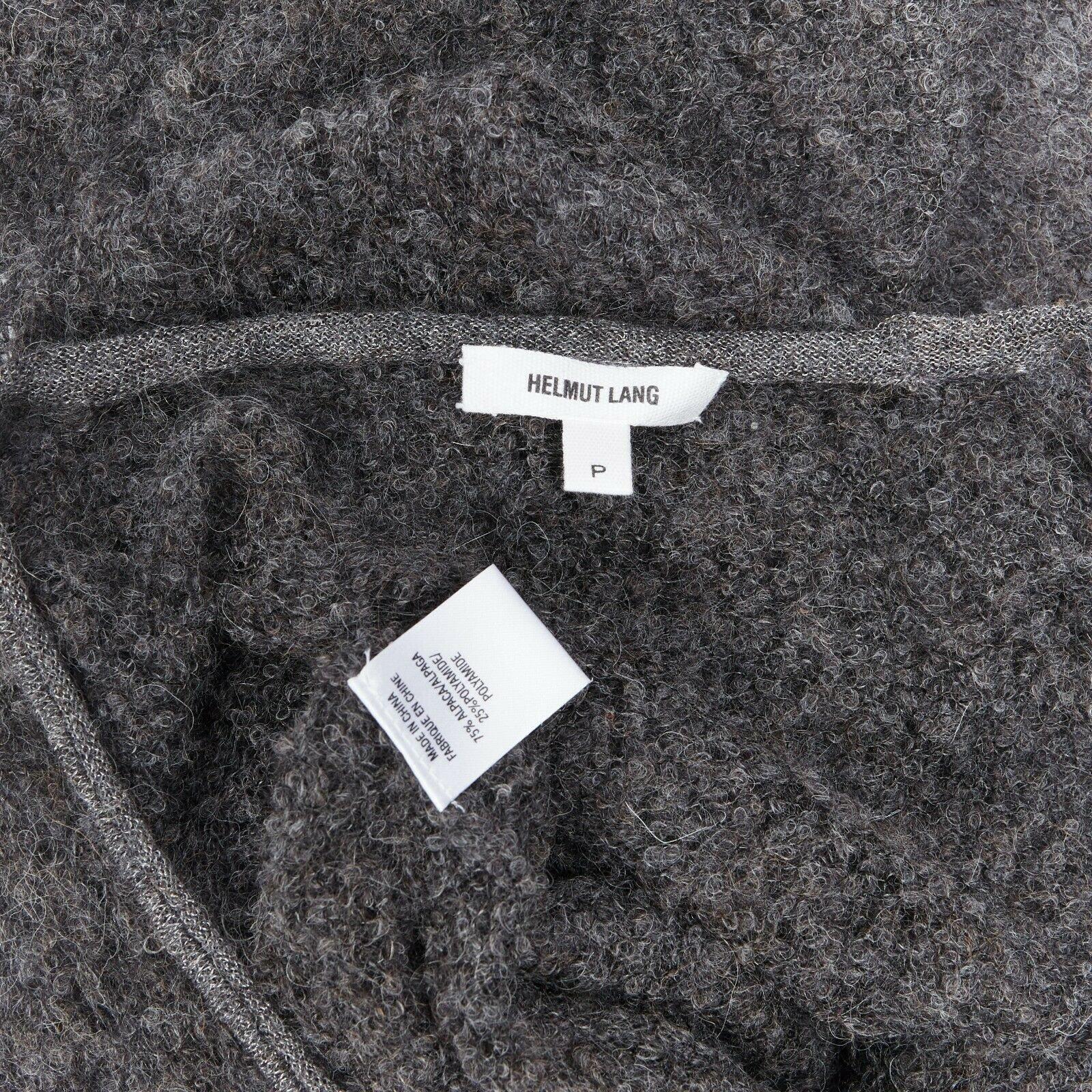 HELMUT LANG grey charcoal boucle knit mesh drop shoulders asymmetrical sweater P 1