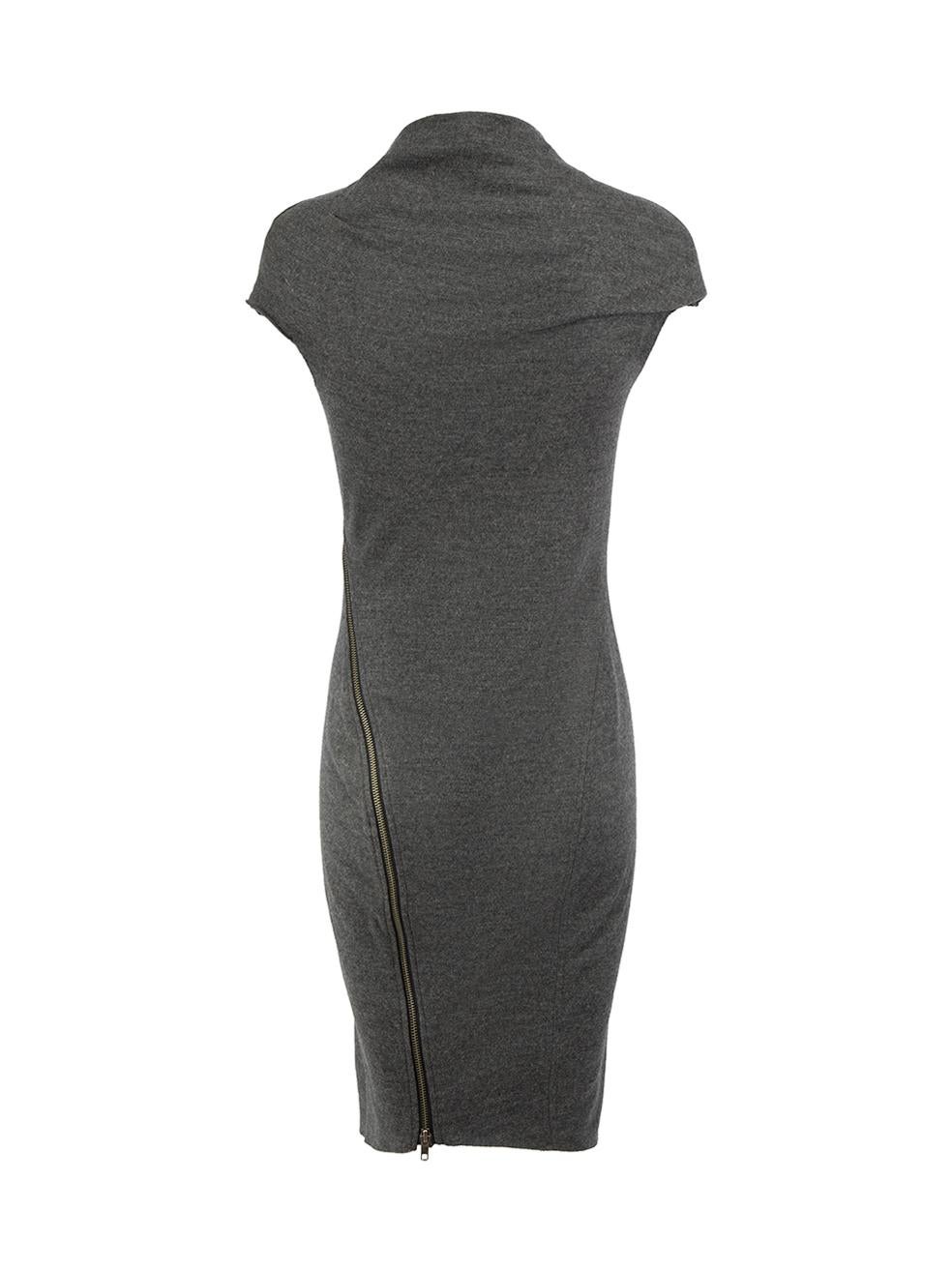 Helmut Lang Grey Wool Zip Knee Length Dress Size S In Excellent Condition In London, GB