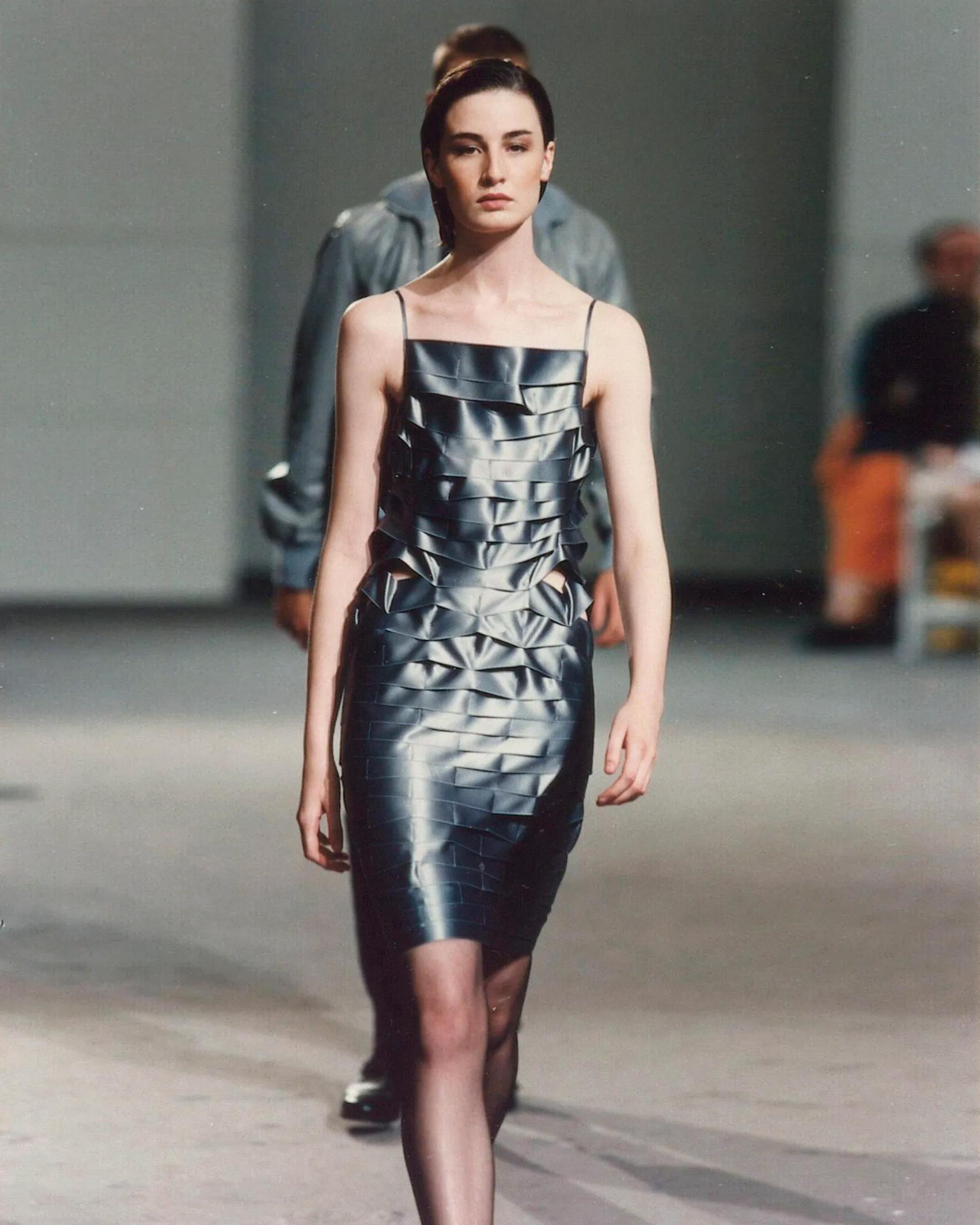 Helmut Lang Gunmetal Satin Ribbon Dress, ss 1998 In Excellent Condition For Sale In London, GB