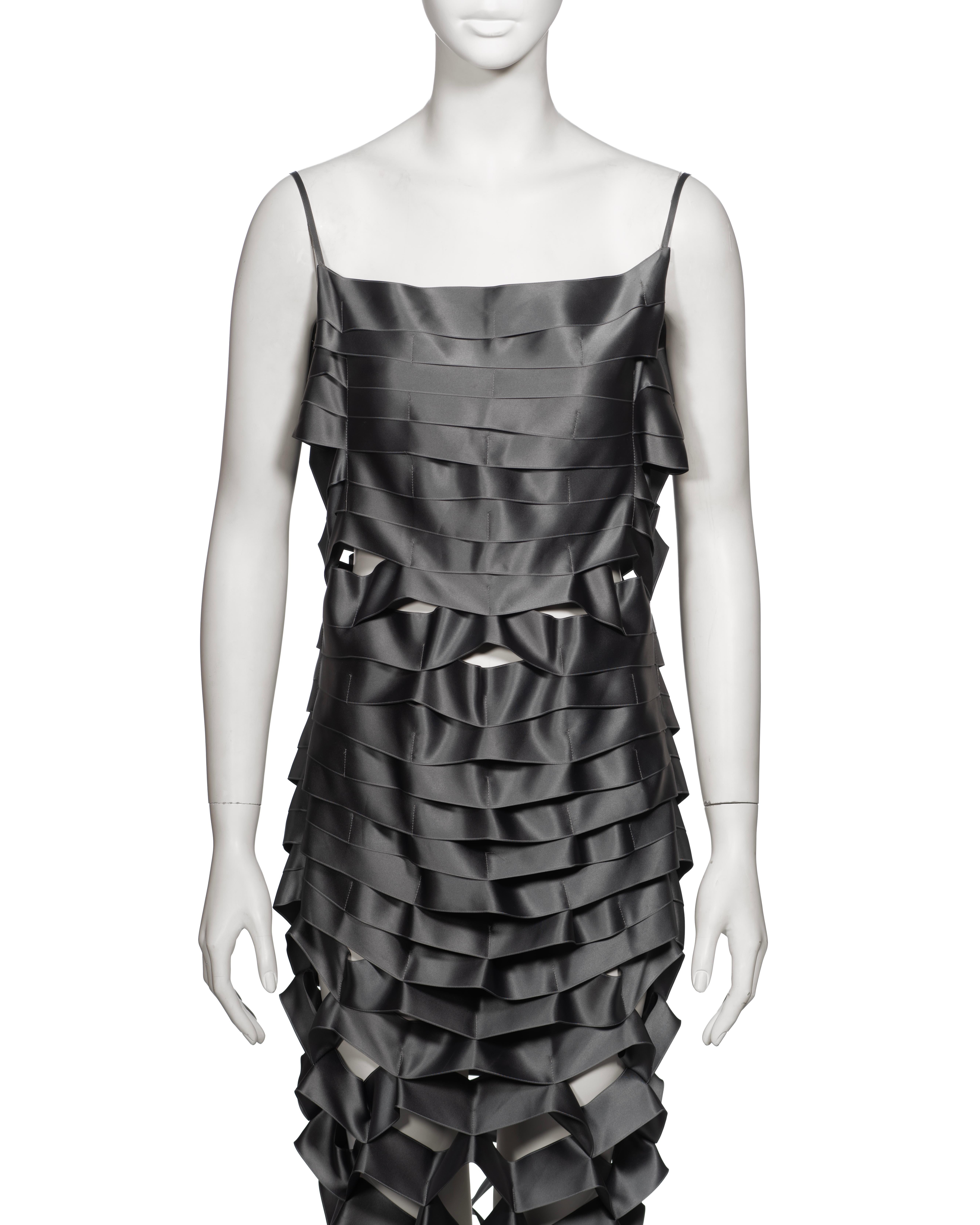 Women's Helmut Lang Gunmetal Satin Ribbon Dress, ss 1998 For Sale