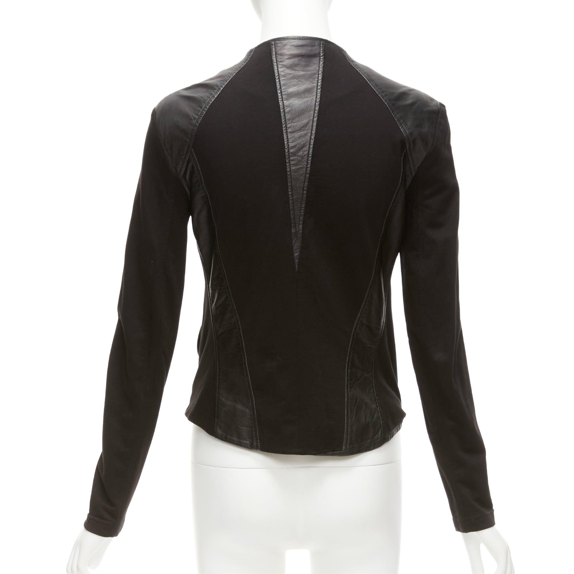 HELMUT LANG HELMUT black lambskin leather cotton sleeves asymmetric biker S For Sale 2