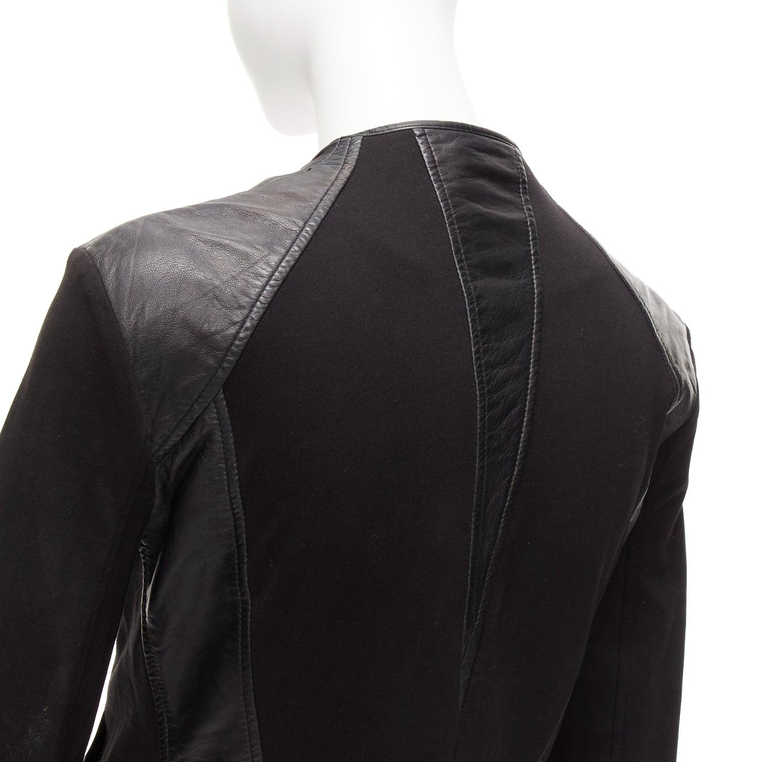 HELMUT LANG HELMUT black lambskin leather cotton sleeves asymmetric biker S For Sale 4