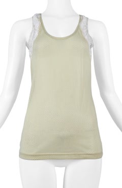Helmut Lang Khaki Sports Mesh & Lace Tank Top