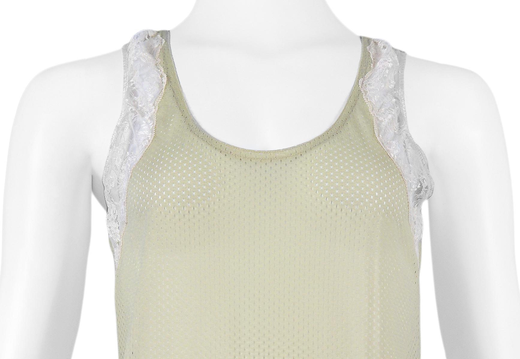 Helmut Lang Khaki Sports Mesh & Lace Tank Top In Excellent Condition In Los Angeles, CA