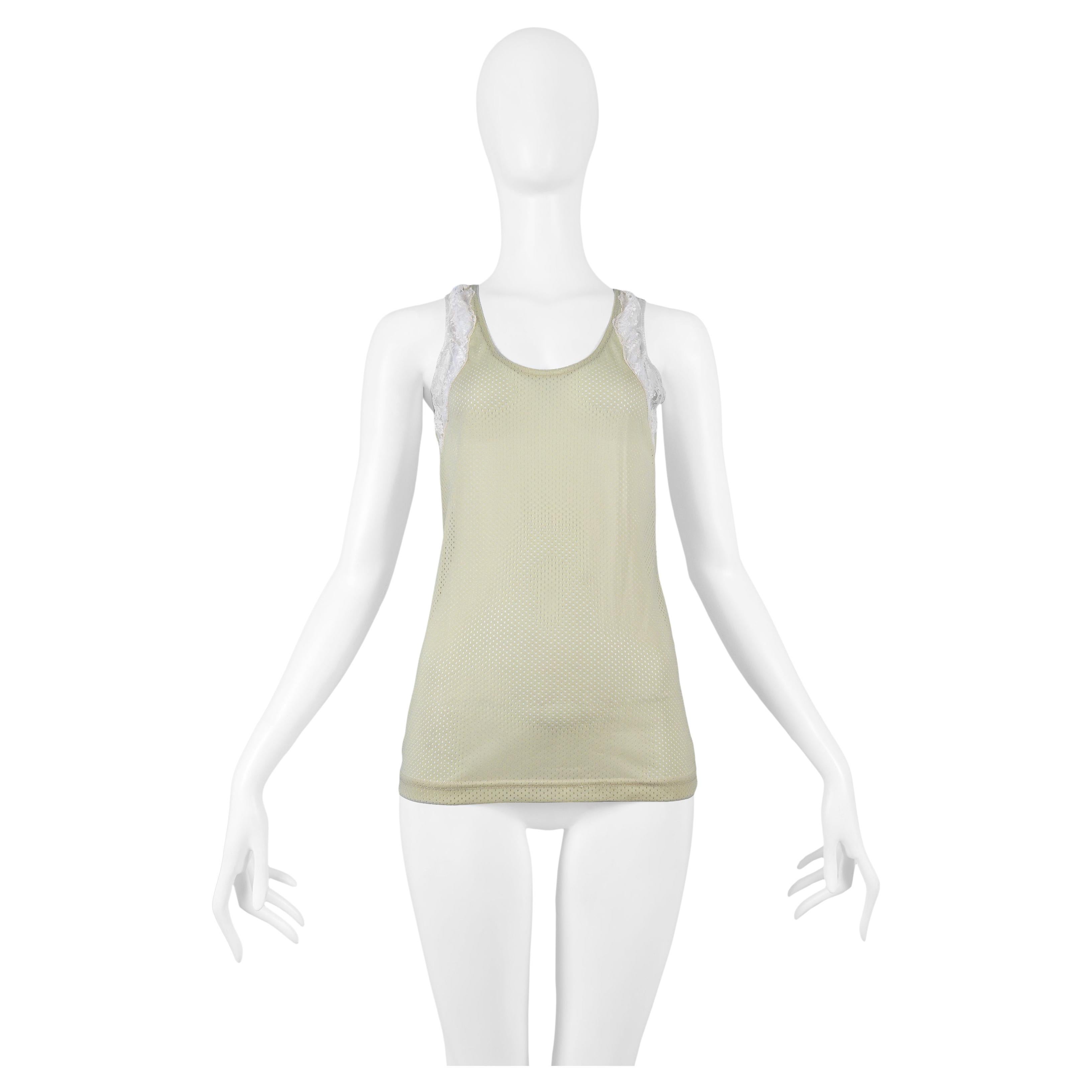 Helmut Lang Khaki Sports Mesh & Lace Tank Top