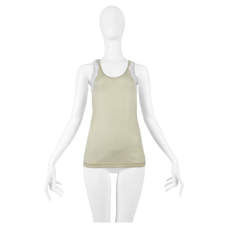 Helmut Lang Khaki Sports Mesh and Lace Tank Top For Sale at 1stDibs