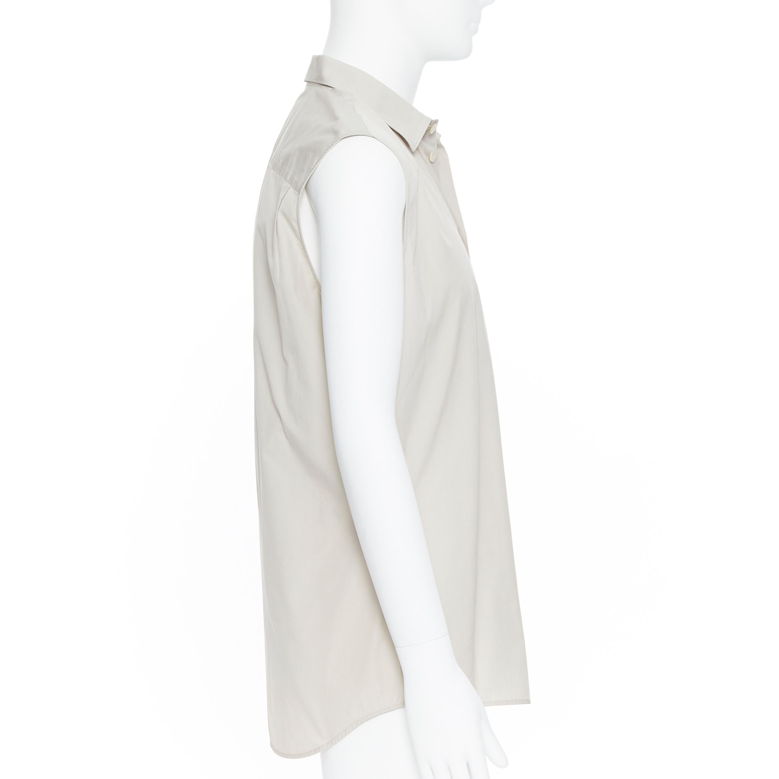 Beige HELMUT LANG light beige cotton sleevless spread collar button front vest shirt