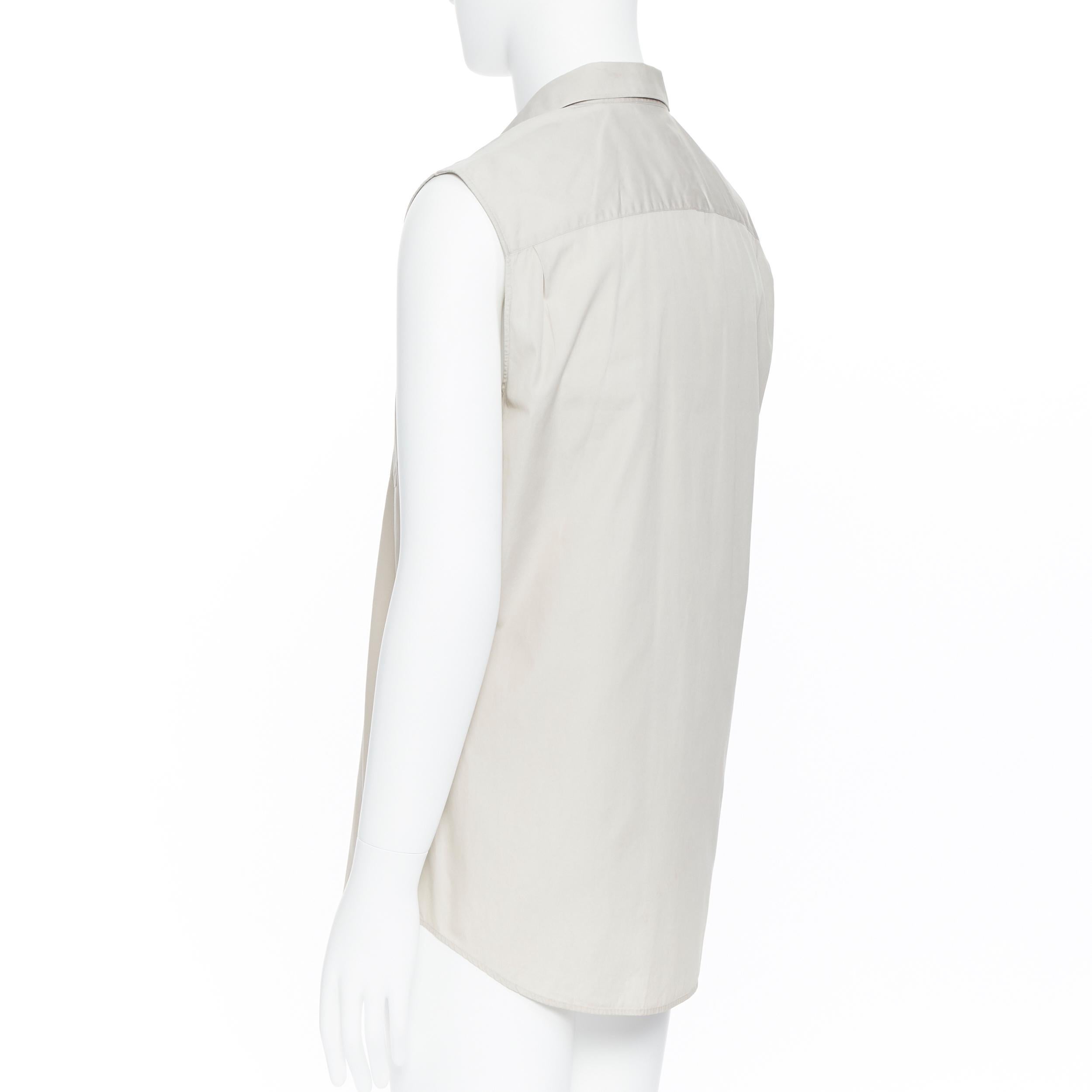 Men's HELMUT LANG light beige cotton sleevless spread collar button front vest shirt