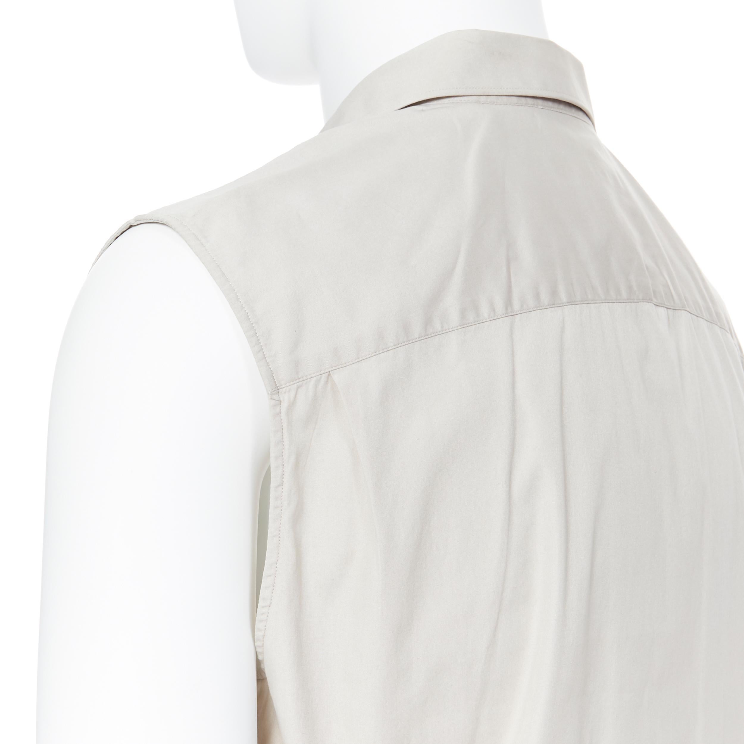 HELMUT LANG light beige cotton sleevless spread collar button front vest shirt 1