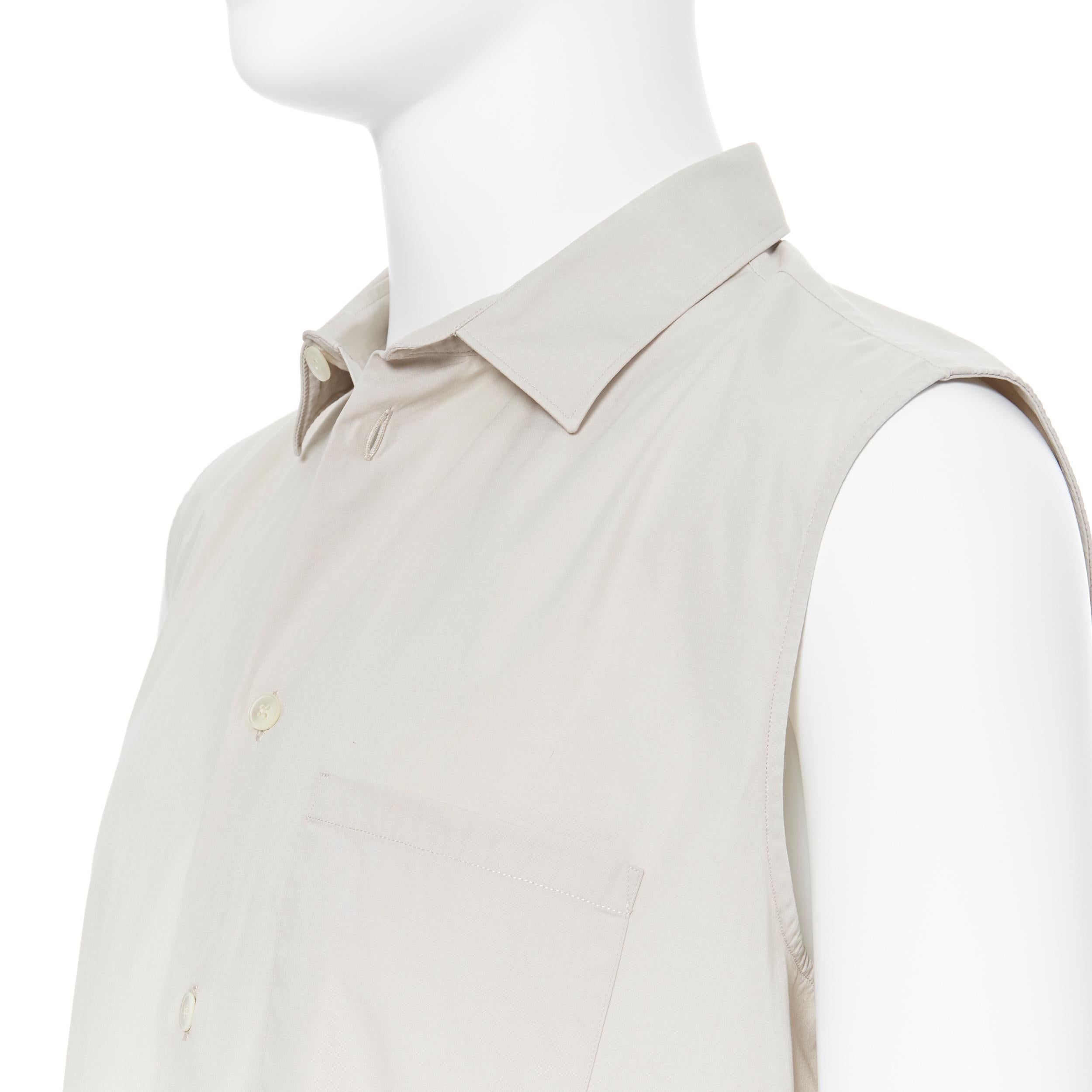 HELMUT LANG light beige cotton sleevless spread collar button front vest shirt 2