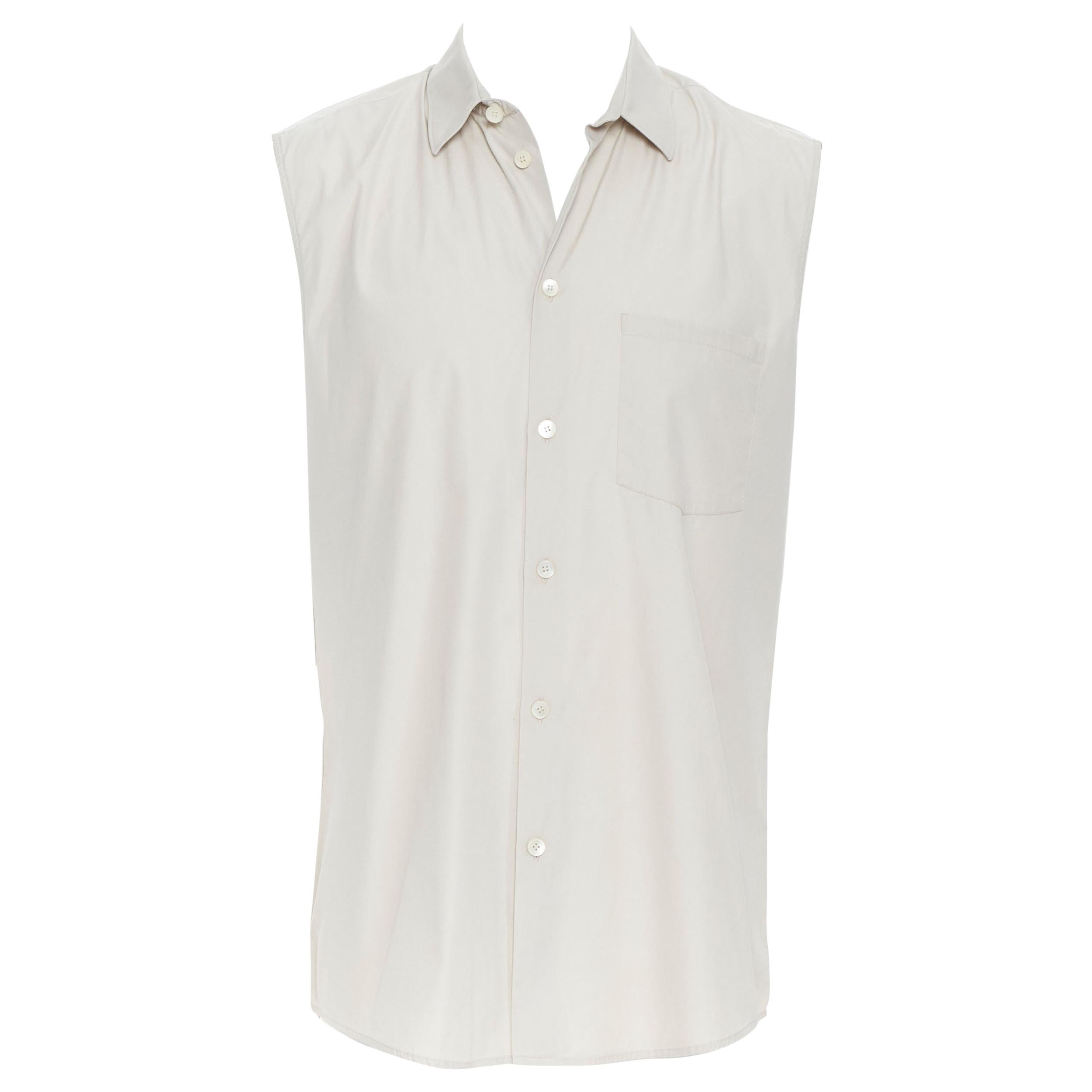 HELMUT LANG light beige cotton sleevless spread collar button front vest shirt