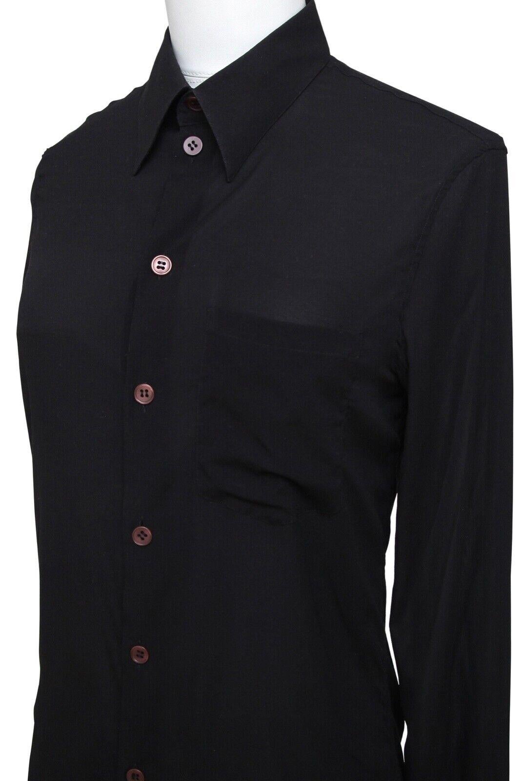 HELMUT LANG Long Sleeve Black Blouse Shirt Silk Blend Button Down Collar Sz 38 In Excellent Condition For Sale In Hollywood, FL