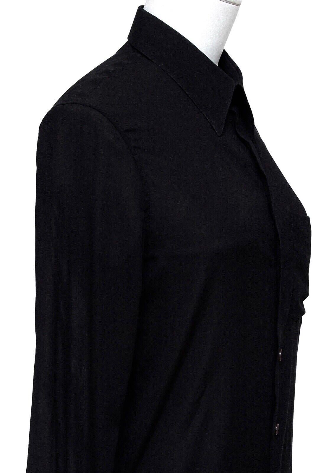 Women's HELMUT LANG Long Sleeve Black Blouse Shirt Silk Blend Button Down Collar Sz 38 For Sale