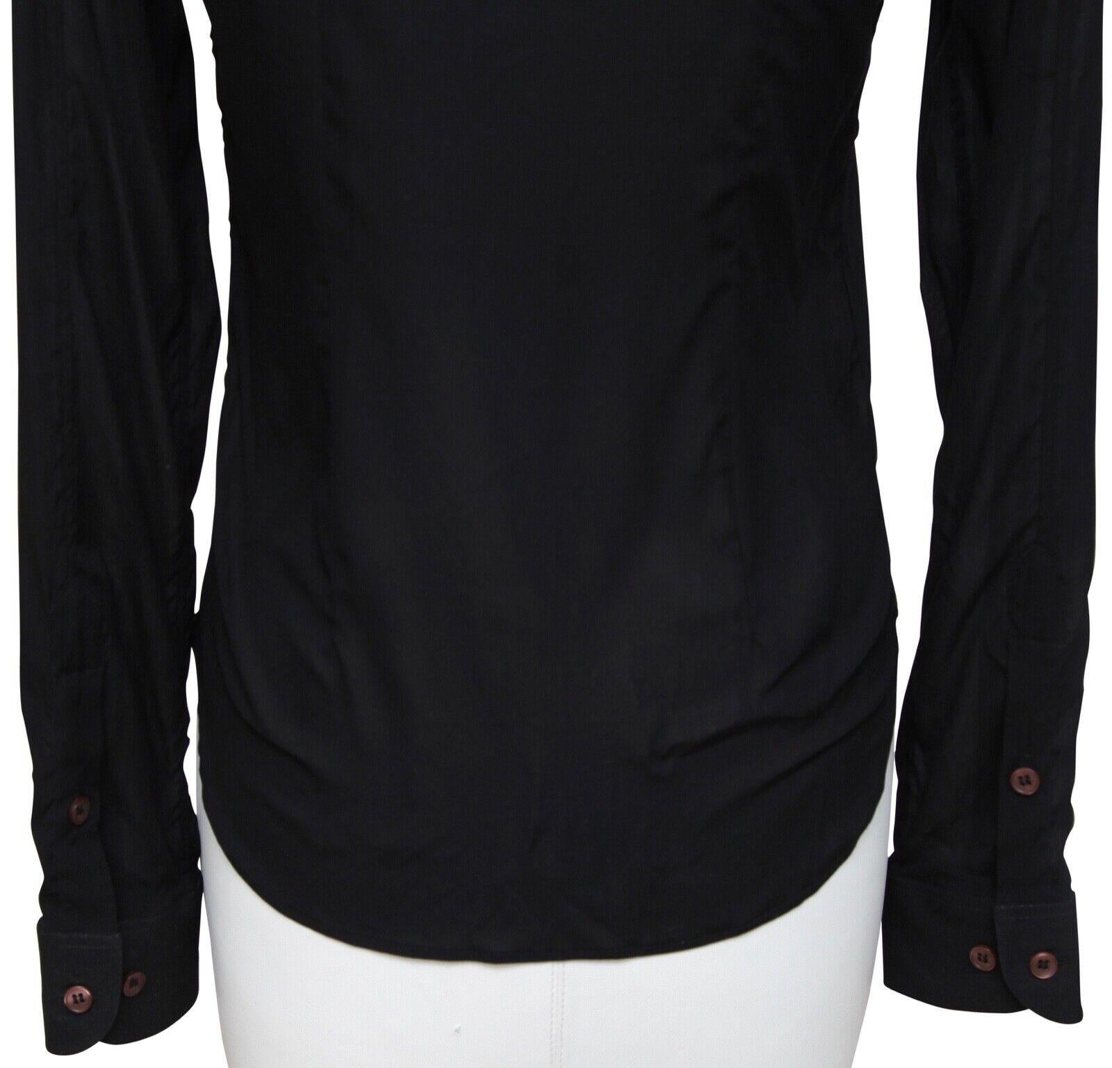 HELMUT LANG Long Sleeve Black Blouse Shirt Silk Blend Button Down Collar Sz 38 For Sale 1