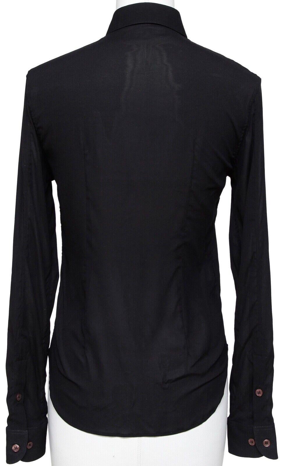 HELMUT LANG Long Sleeve Black Blouse Shirt Silk Blend Button Down Collar Sz 38 For Sale 2