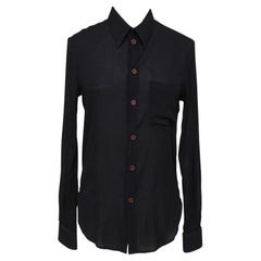 HELMUT LANG Long Sleeve Black Blouse Shirt Silk Blend Button Down Collar Sz 38