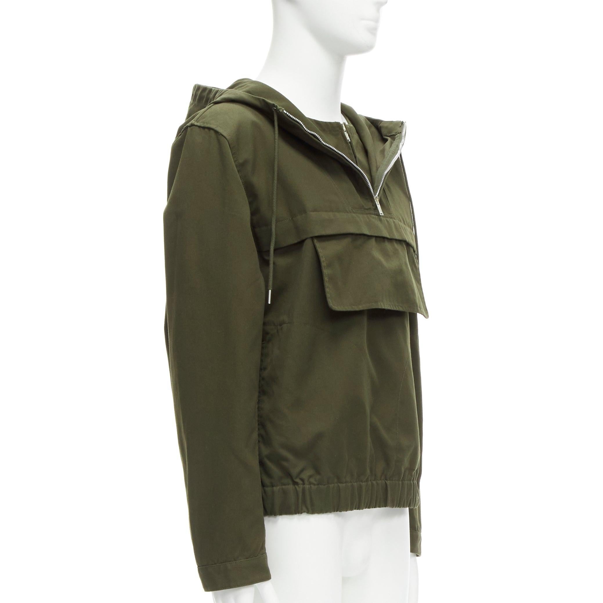 Black HELMUT LANG navy green silver half zip safari pocket hoodie M