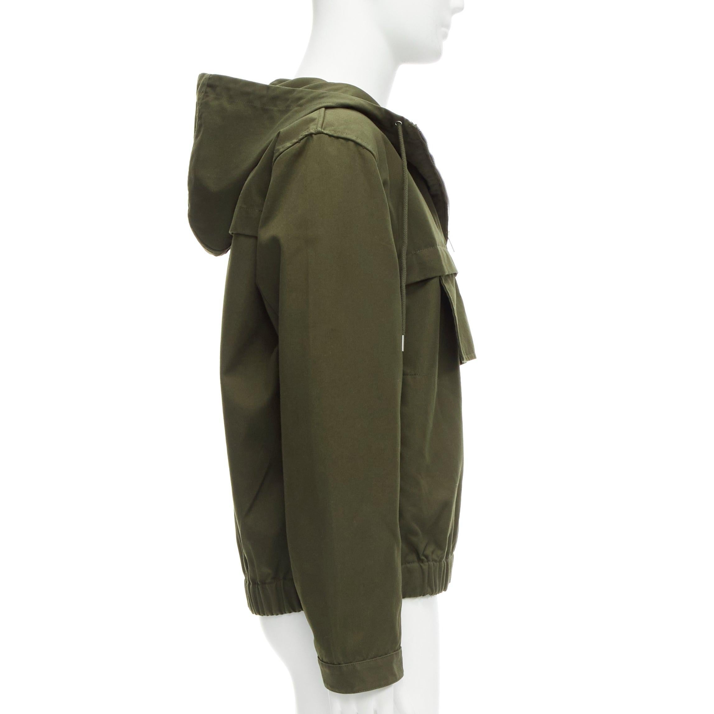 HELMUT LANG navy green silver half zip safari pocket hoodie M In Excellent Condition In Hong Kong, NT