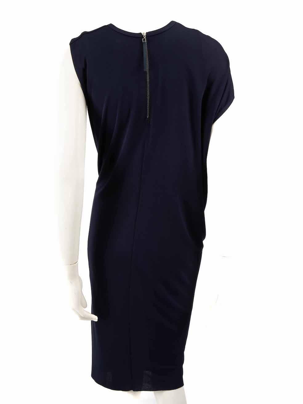 Helmut Lang Vestido asimétrico acanalado azul marino hasta la rodilla Talla S Negro en venta