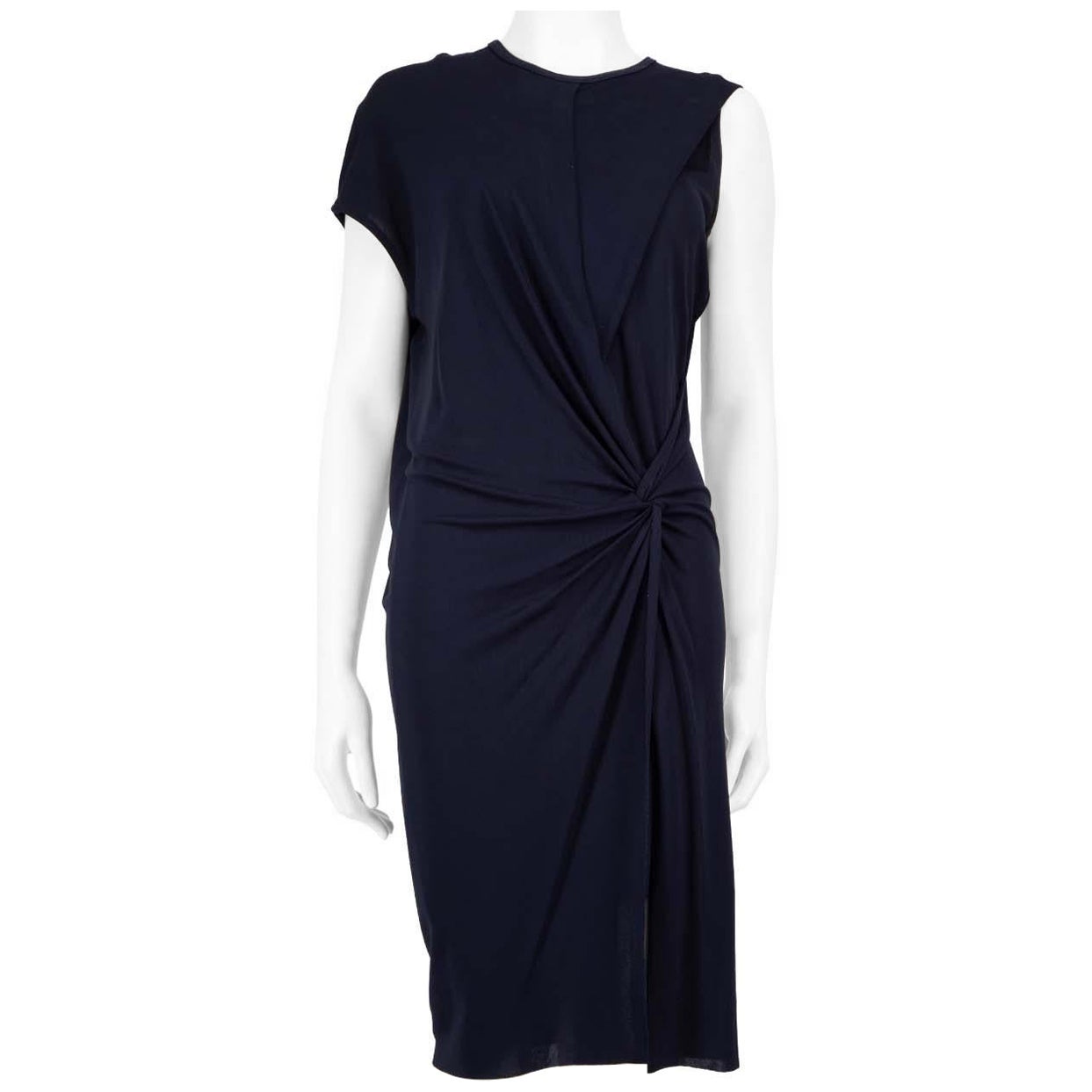 Helmut Lang Marineblaues gerafftes asymmetrisches Minikleid Größe S im Angebot