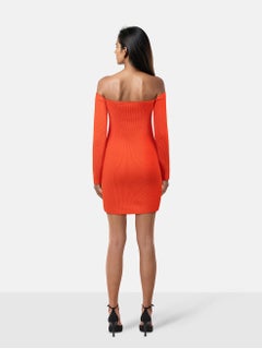 Helmut Lang Orange Contour Ribbed Mini Dress Size XS
