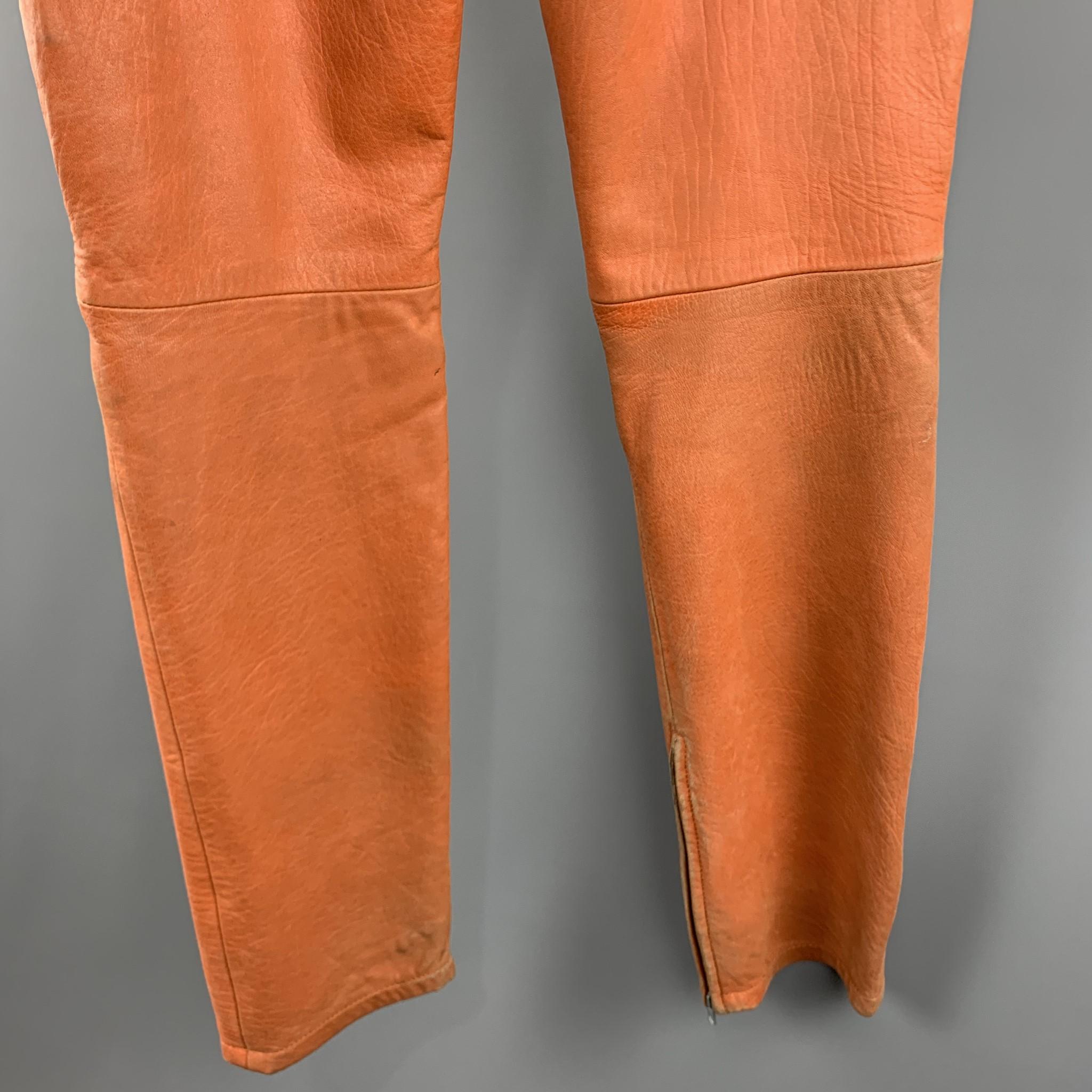 HELMUT LANG Orange Distressed Leather Biker Casual Pants 6