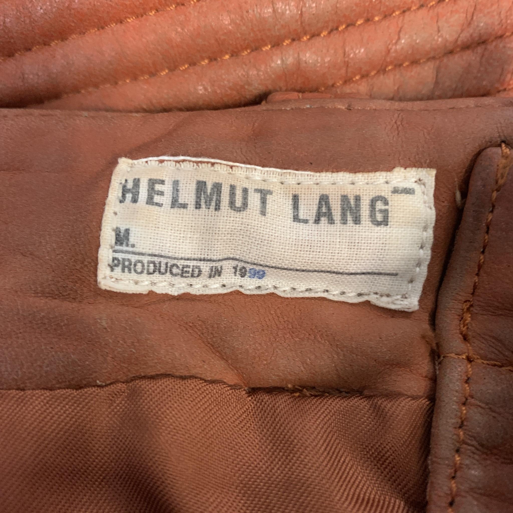 HELMUT LANG Orange Distressed Leather Biker Casual Pants 7
