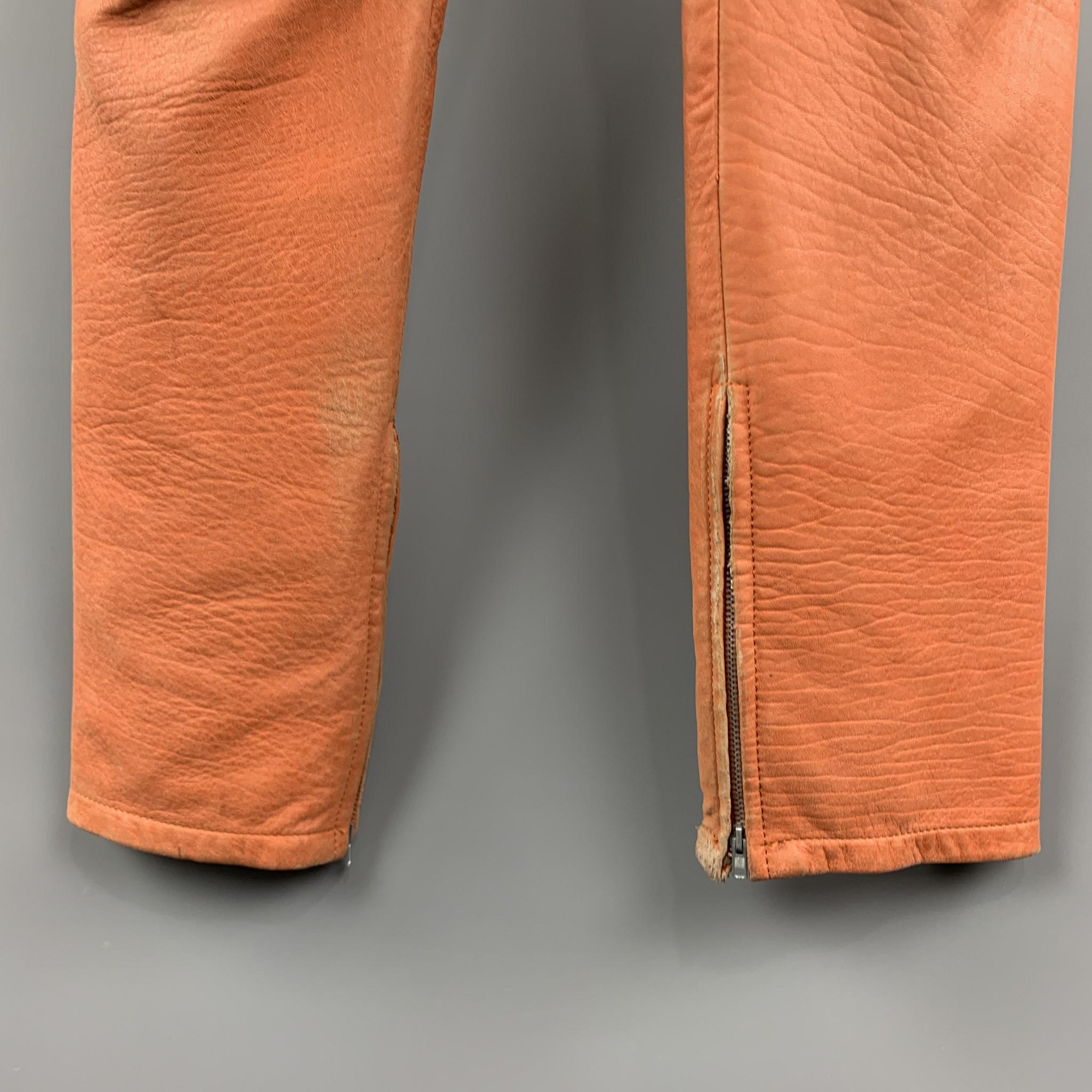 HELMUT LANG Orange Distressed Leather Biker Casual Pants 2