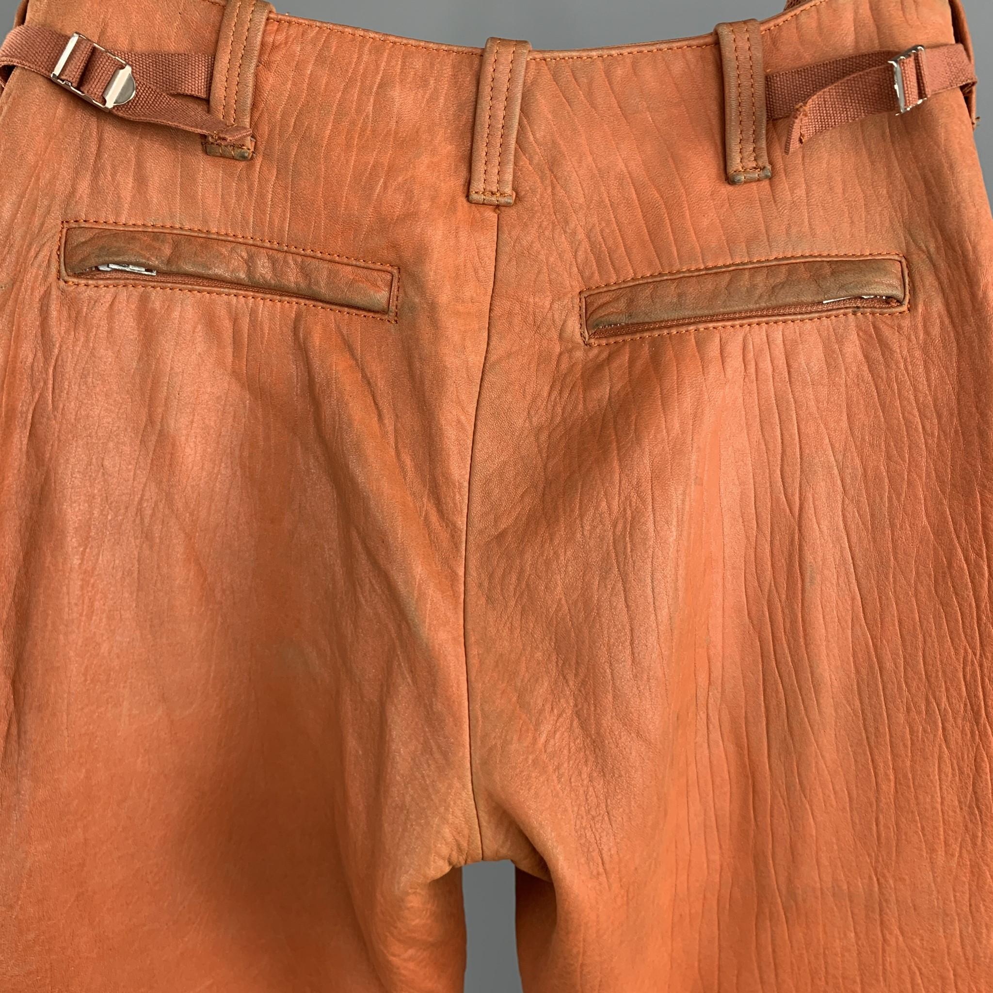 HELMUT LANG Orange Distressed Leather Biker Casual Pants 4