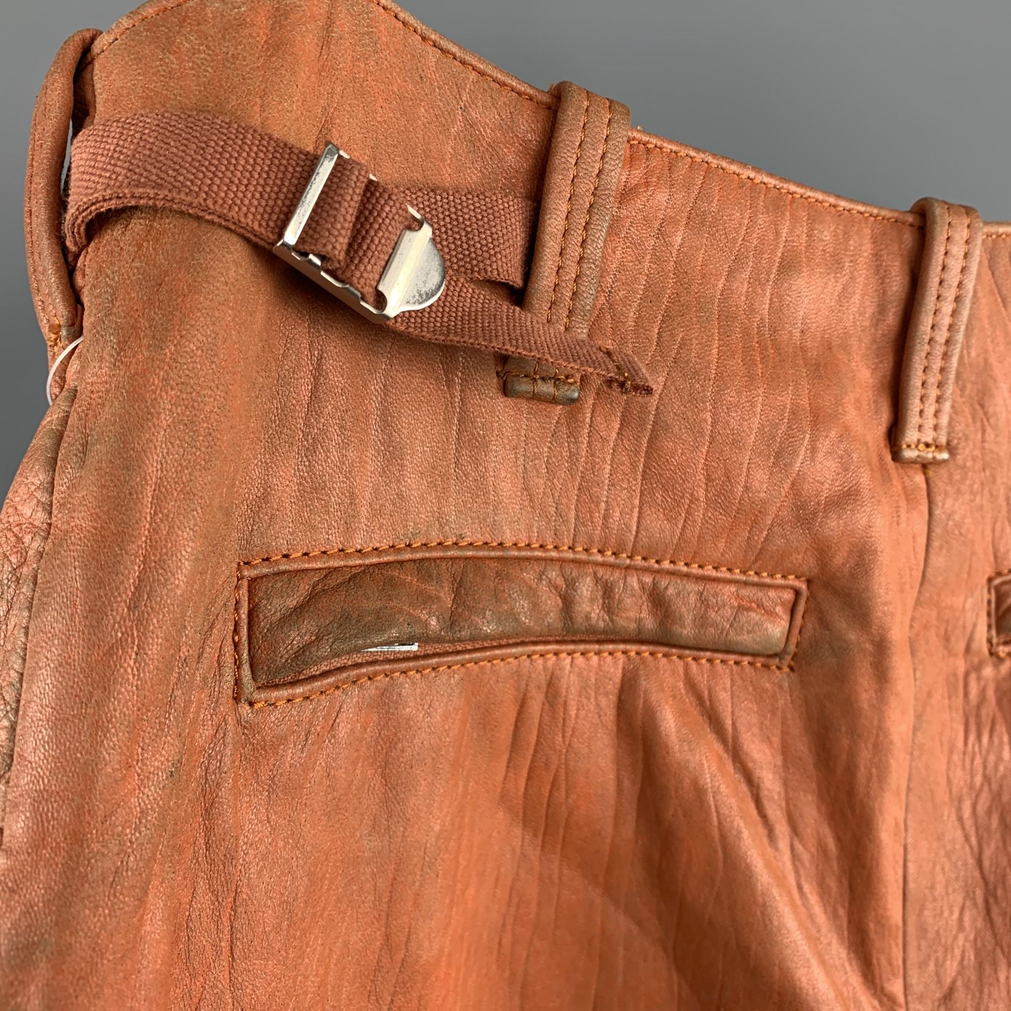 HELMUT LANG Orange Distressed Leather Biker Casual Pants 5