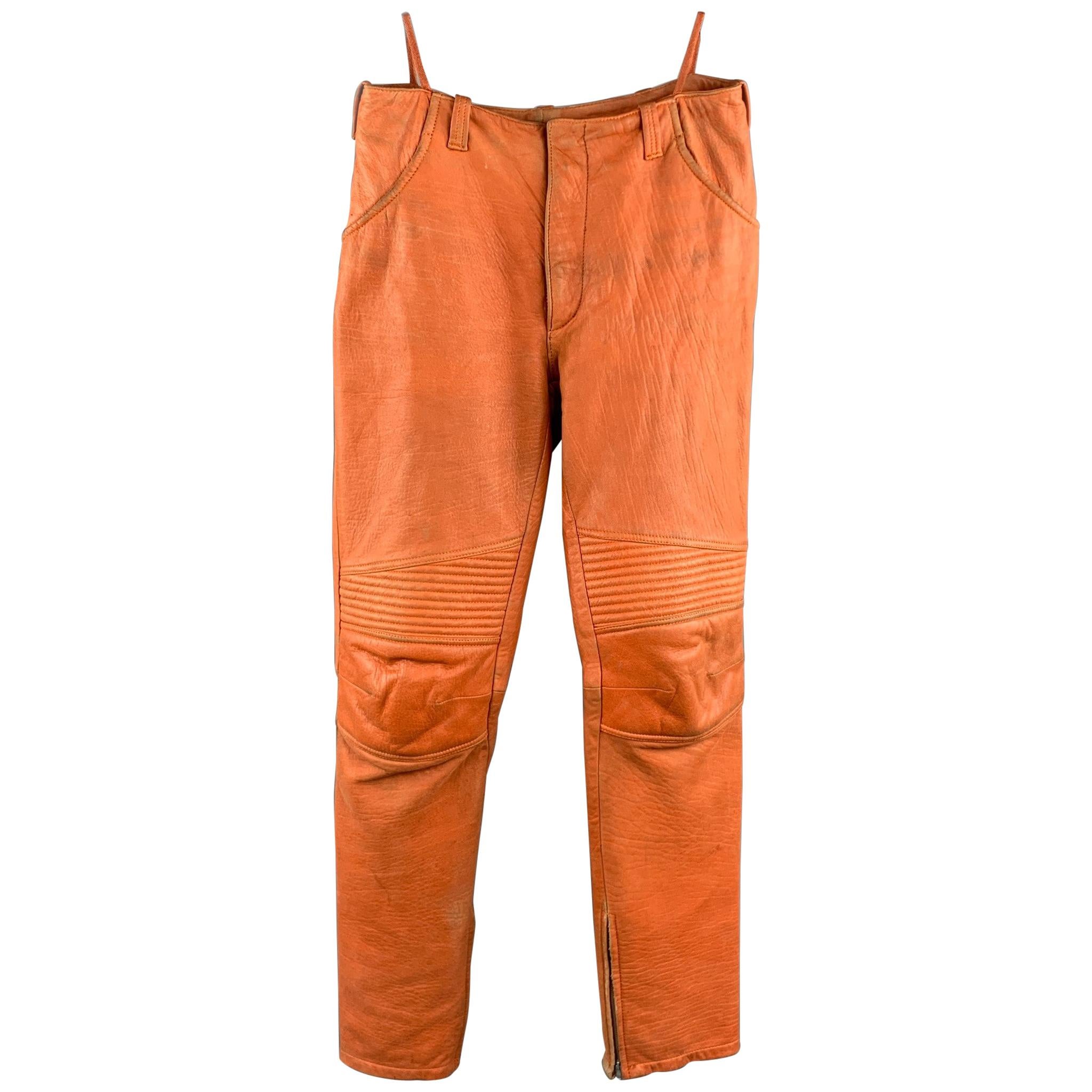 HELMUT LANG Orange Distressed Leather Biker Casual Pants