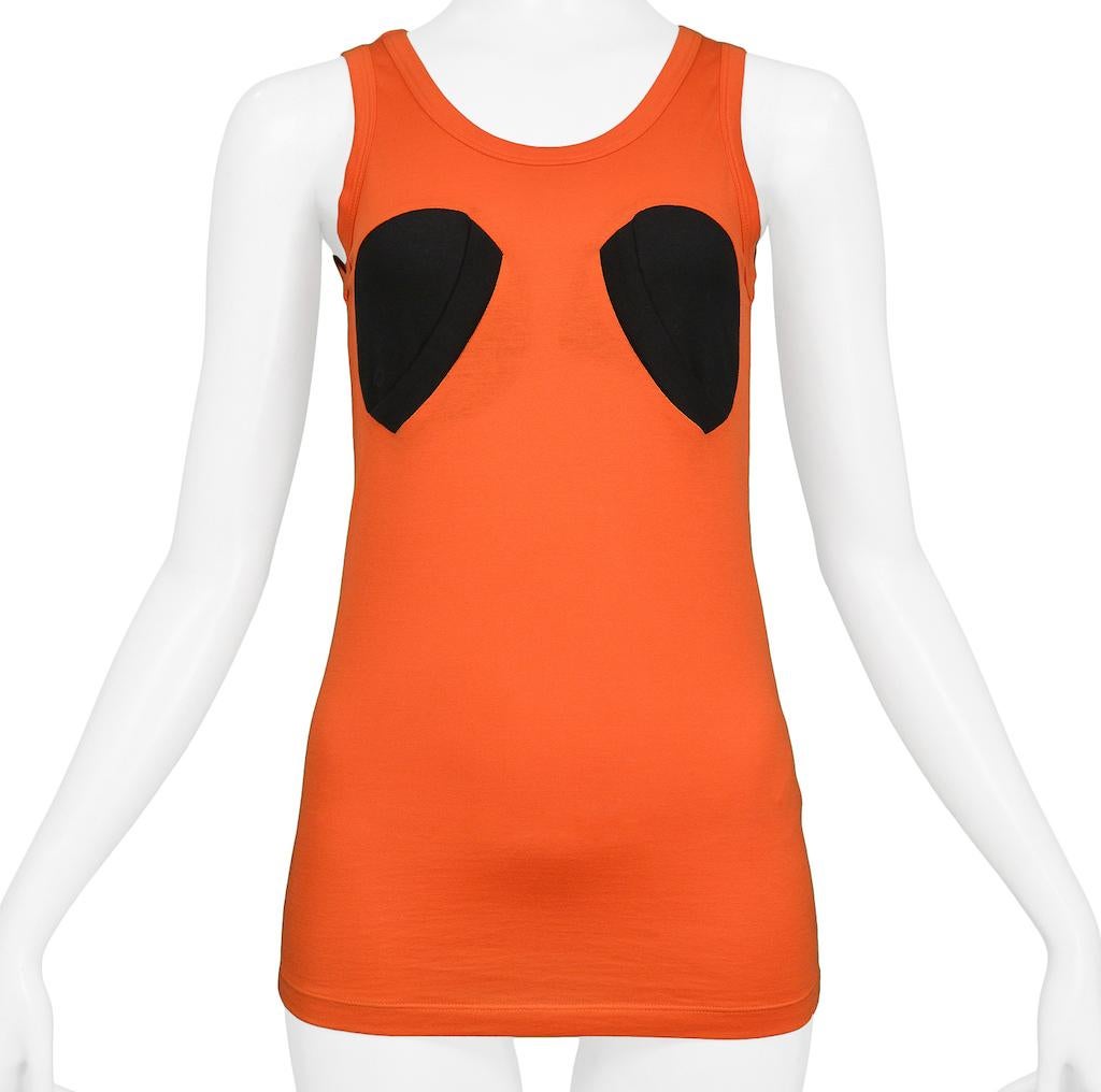 Helmut Lang Orange Tank Top With Black Insets In Excellent Condition For Sale In Los Angeles, CA