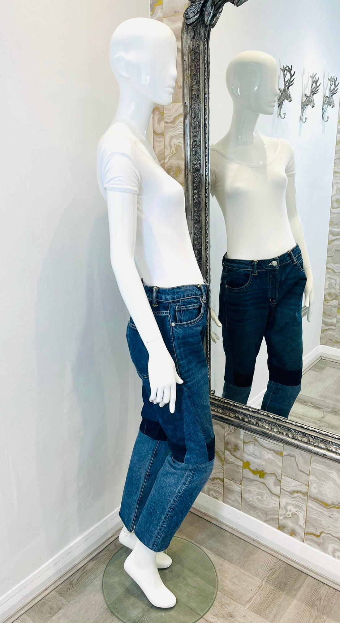 Blue Helmut Lang Patchwork Cotton Jeans For Sale