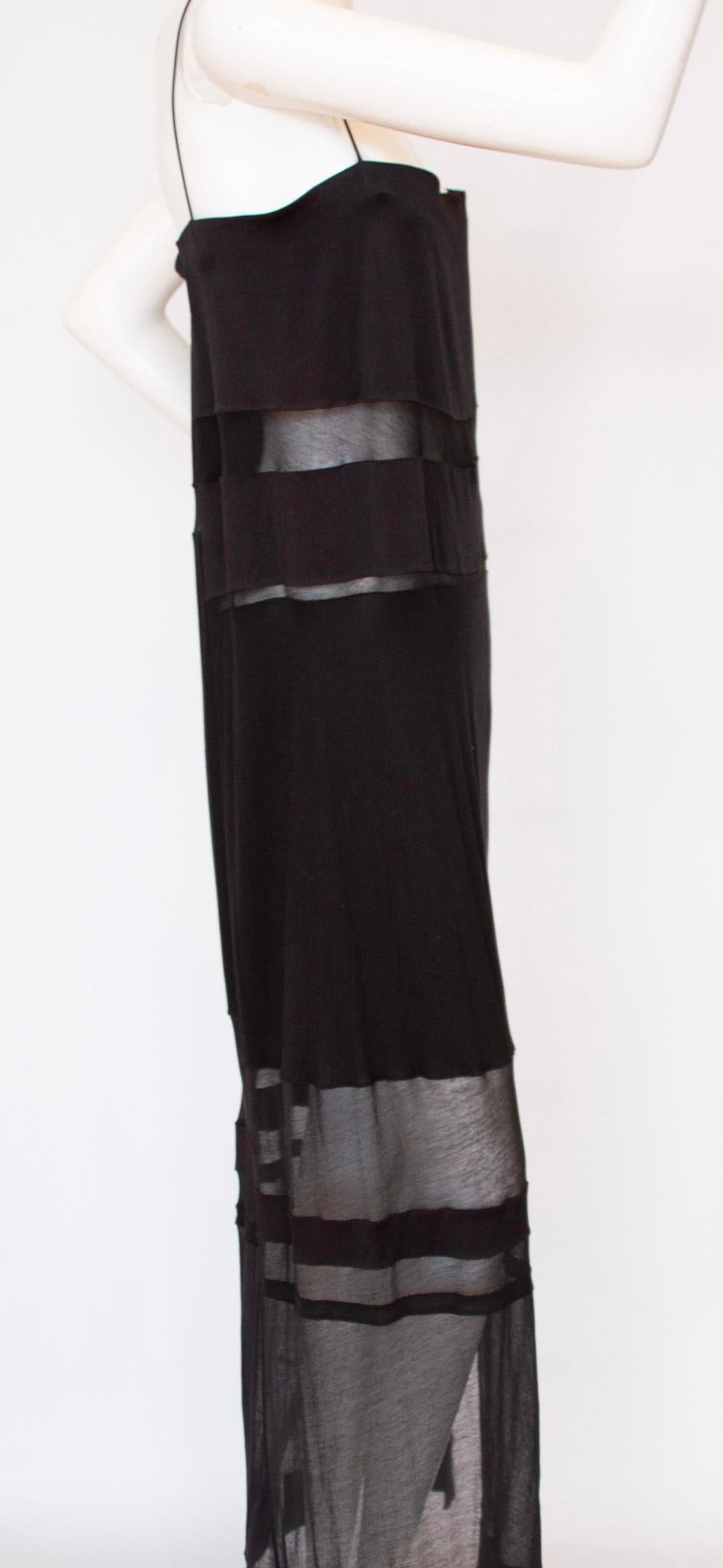 Women's Helmut Lang, Silk, Sheer Panel, Black, Strappy, Maxi Dress, 2000s