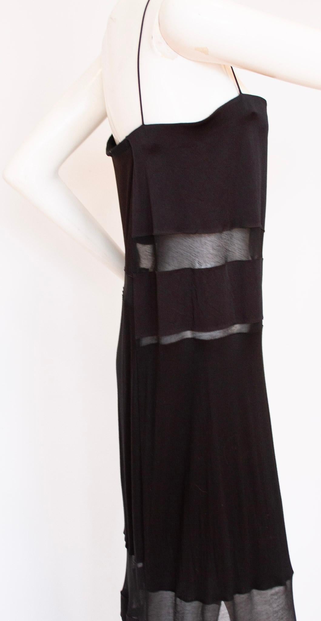 Helmut Lang, Silk, Sheer Panel, Black, Strappy, Maxi Dress, 2000s 1