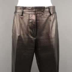 HELMUT LANG Size 10 Black Leather Flat Front Dress Pants