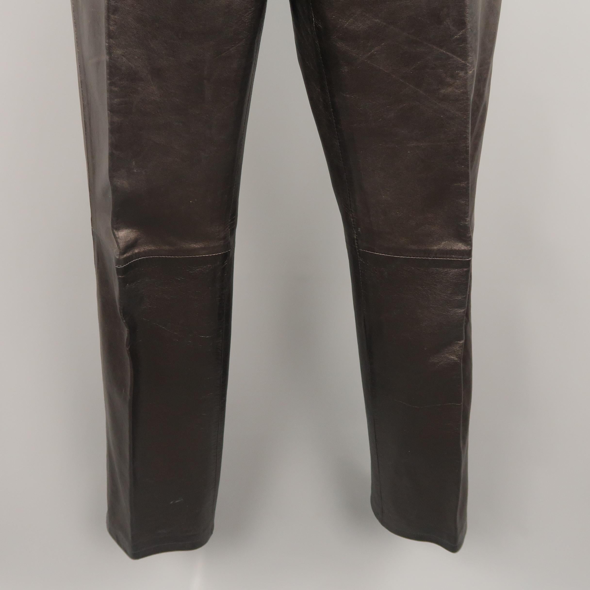 HELMUT LANG Size 10 Black Leather Flat Front Dress Pants In Good Condition In San Francisco, CA