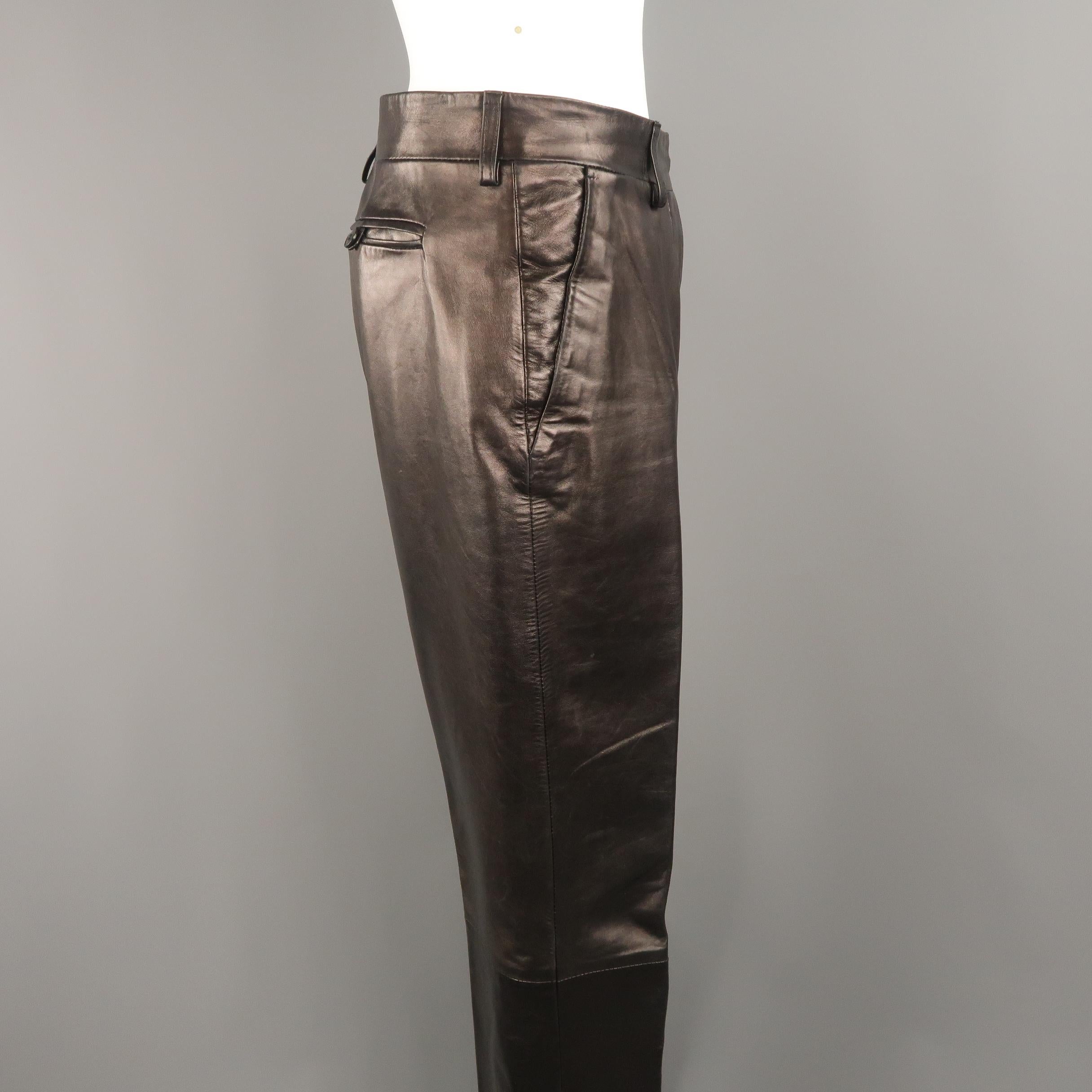 Women's or Men's HELMUT LANG Size 10 Black Leather Flat Front Dress Pants