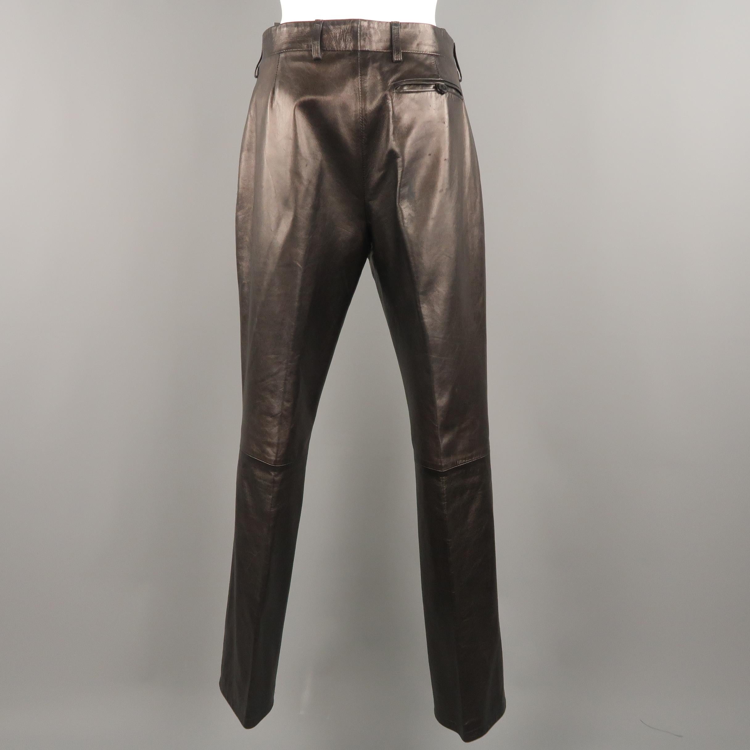 HELMUT LANG Size 10 Black Leather Flat Front Dress Pants 1