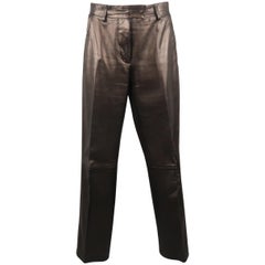 HELMUT LANG Size 10 Black Leather Flat Front Dress Pants