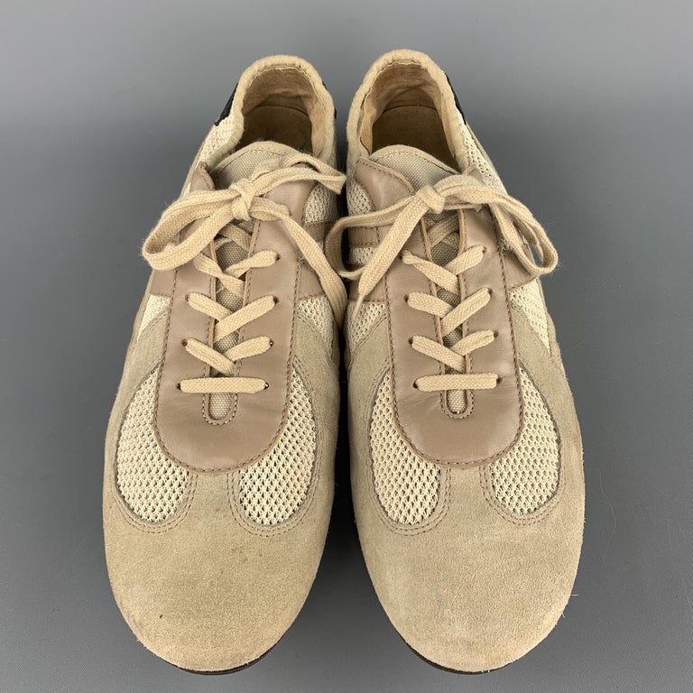 HELMUT LANG Size 11.5 Khaki Suede and Mesh Trainer Sneakers at 1stDibs ...