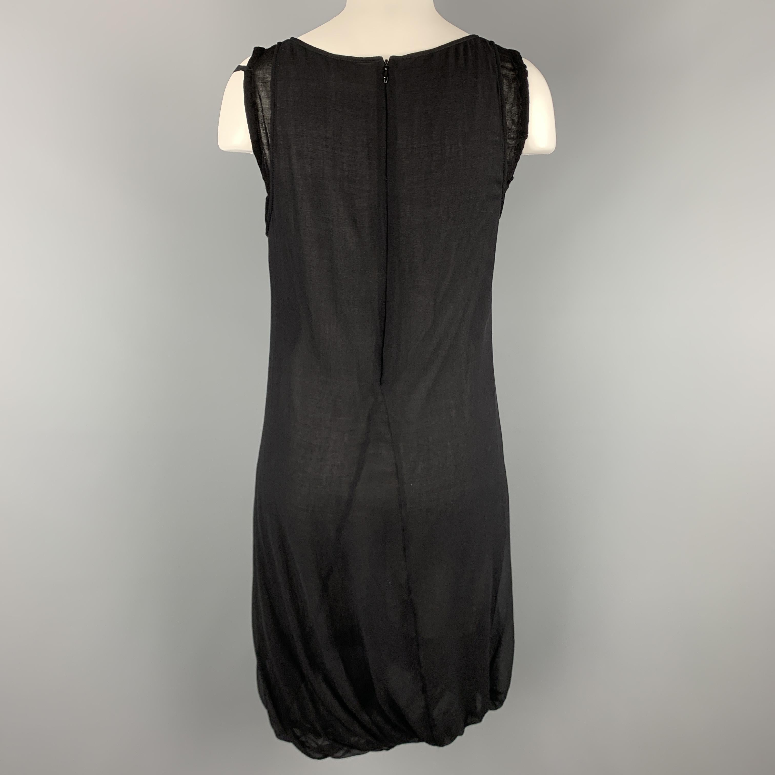 Women's HELMUT LANG Size 2 Black Silk & Wool Layered Tank Bubble Dress