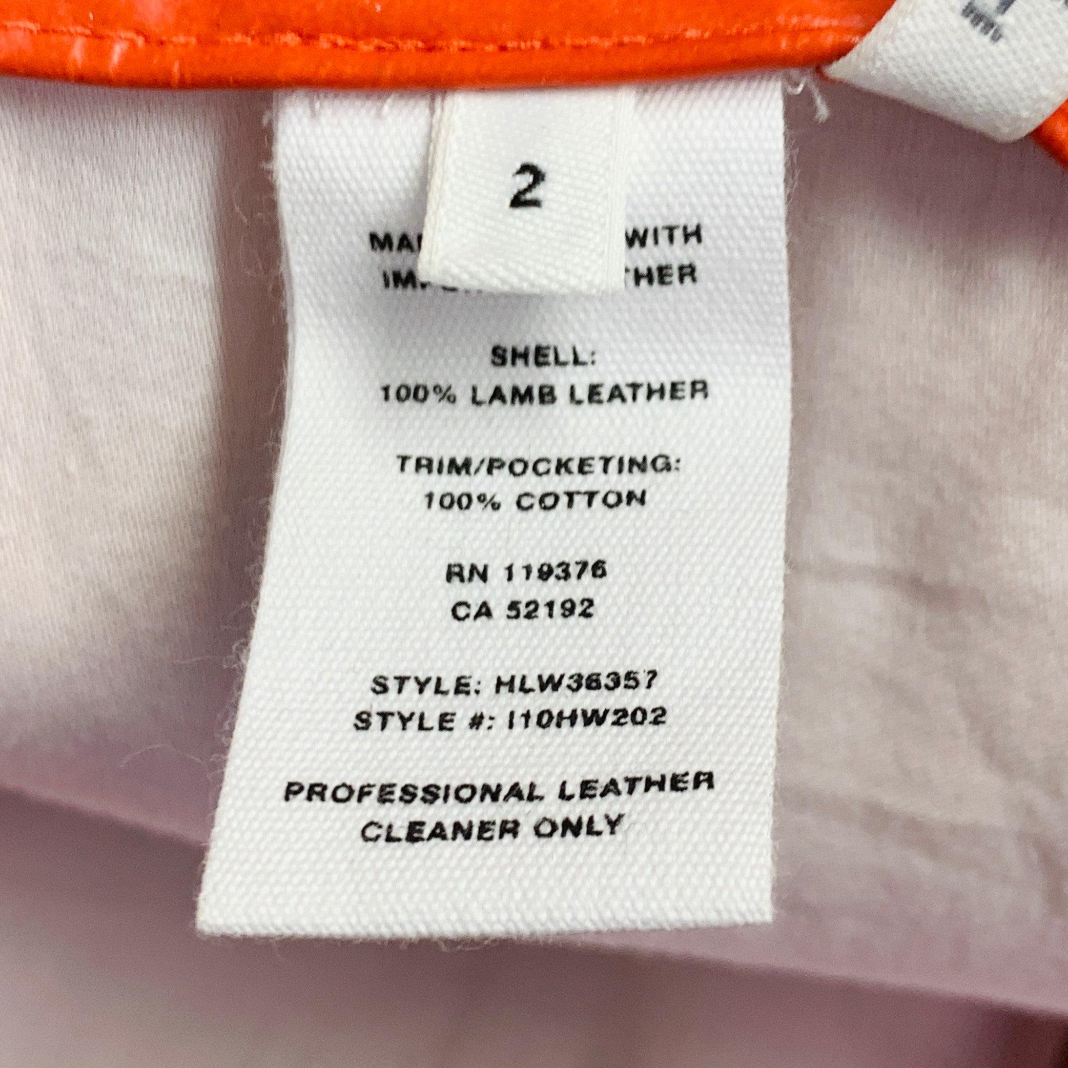 Women's HELMUT LANG Size 2 Magma Orange Lambskin Leather Jean Cut Casual Pants For Sale