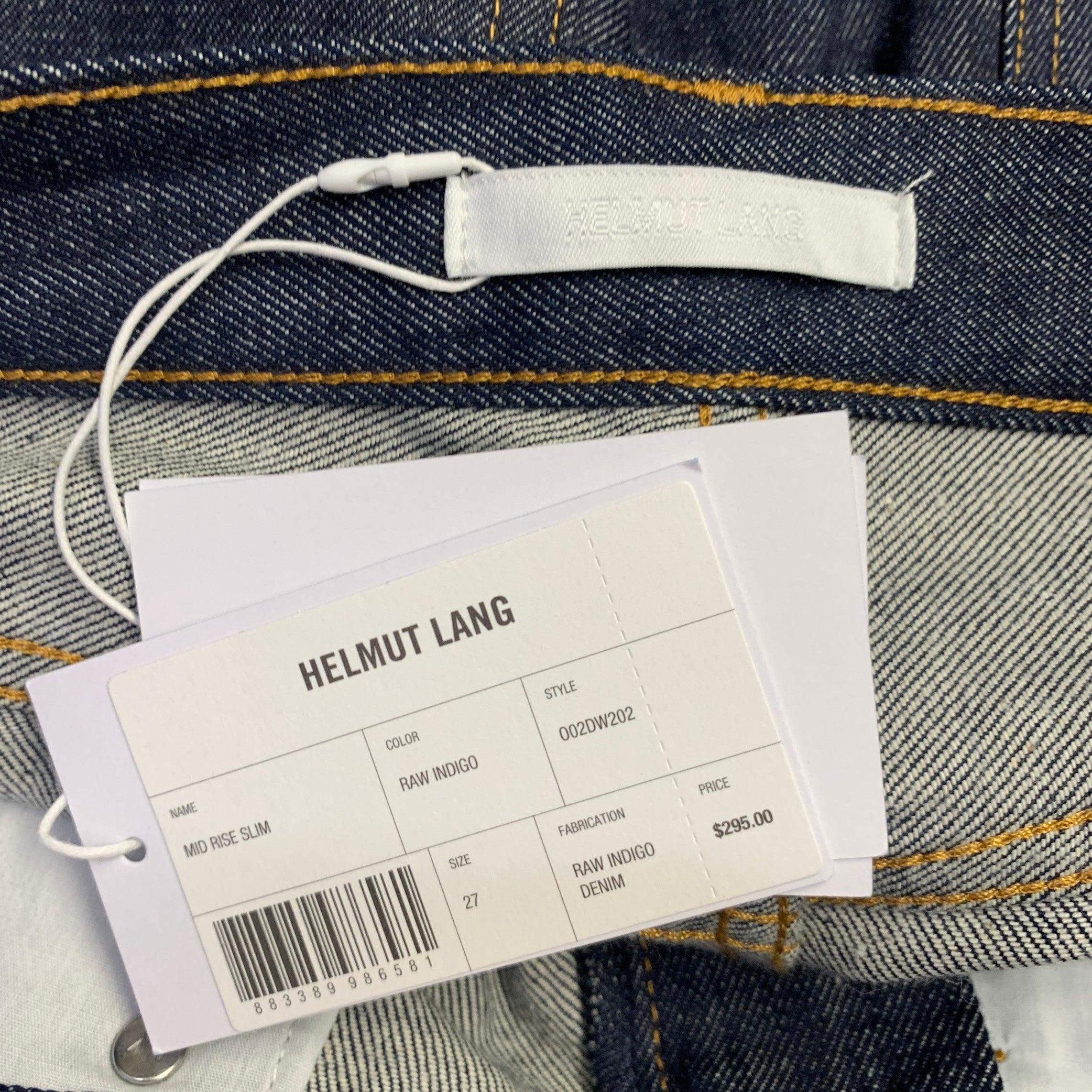 Gray HELMUT LANG Size 27 Mid Rise Slim Indigo Contrast Stitch Cotton Slim Straight Jeans For Sale