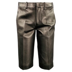 HELMUT LANG Size 30 Black Lambskin Leather Side Zippers Car Shorts
