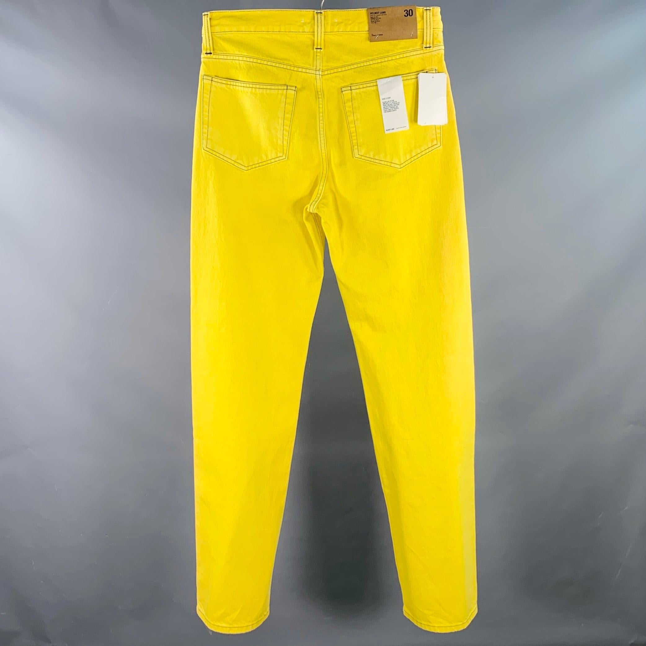 Jaune HELMUT LANG Taille 30 Masc Lo Easy Yellow Contrast Stitch Cotton Zip Fly Jeans en vente