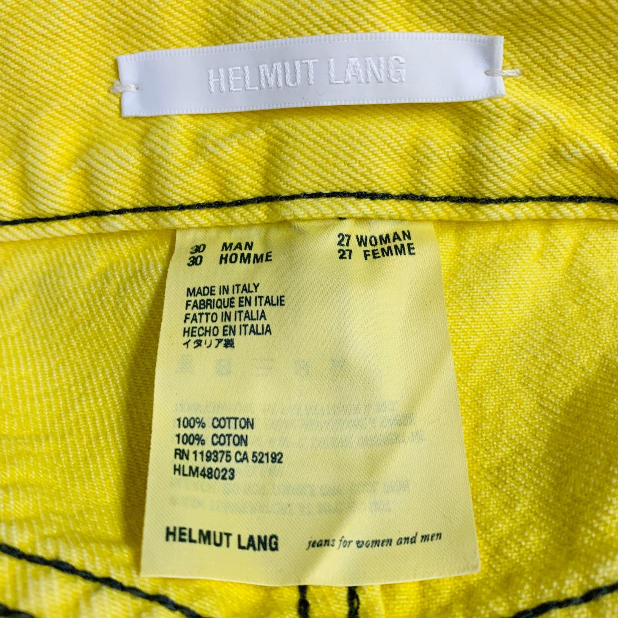 HELMUT LANG Taille 30 Masc Lo Easy Yellow Contrast Stitch Cotton Zip Fly Jeans en vente 1