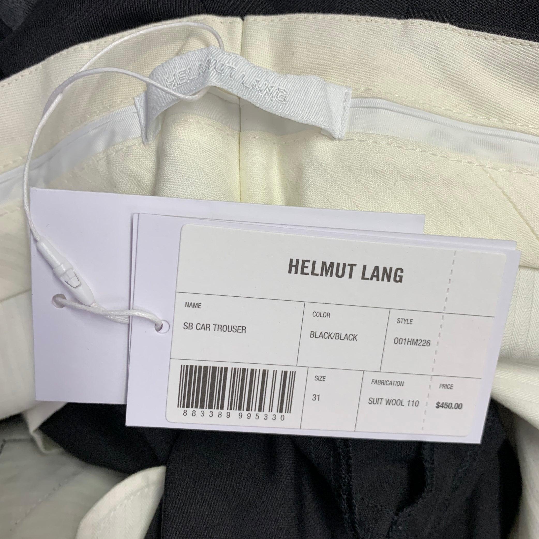 De los hombres HELMUT LANG Talla 31 Negro Contraste Lana Virgen Frente Plano Pantalones de vestir en venta