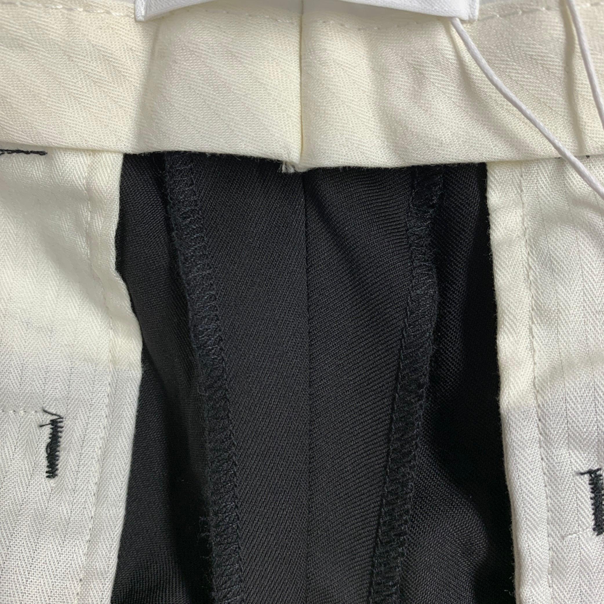 HELMUT LANG Talla 31 Negro Contraste Lana Virgen Frente Plano Pantalones de vestir en venta 1