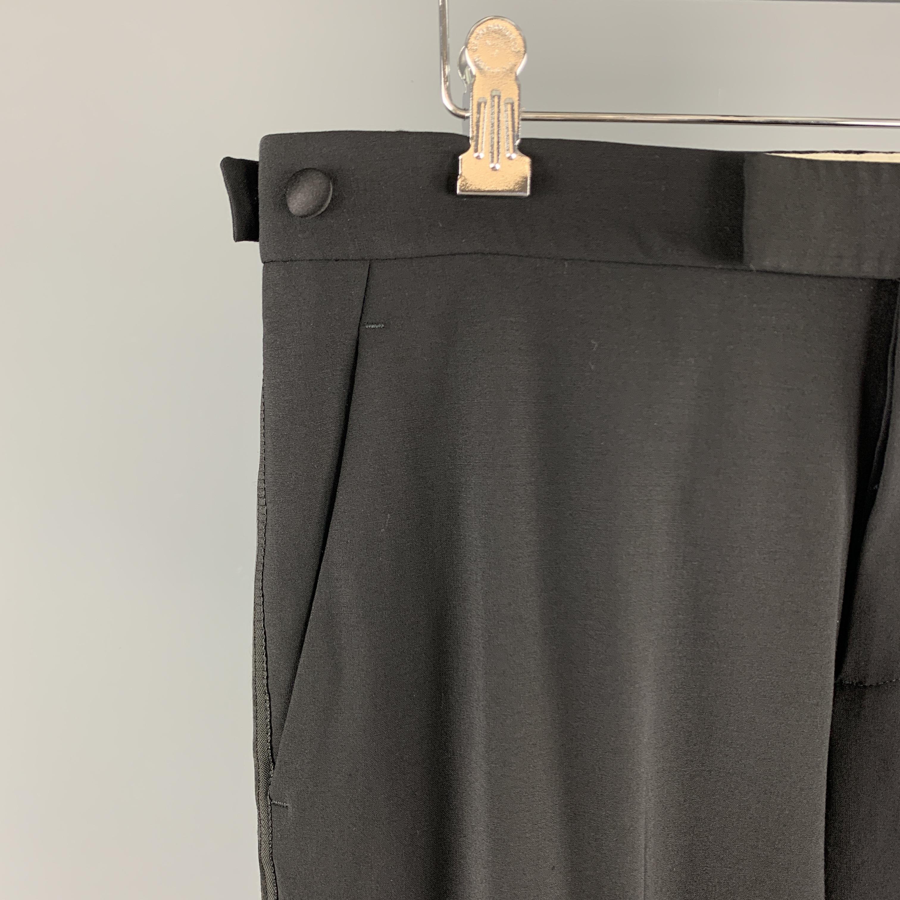 HELMUT LANG Size 32 Black Solid Wool Tuxedo Dress Pants In Excellent Condition In San Francisco, CA